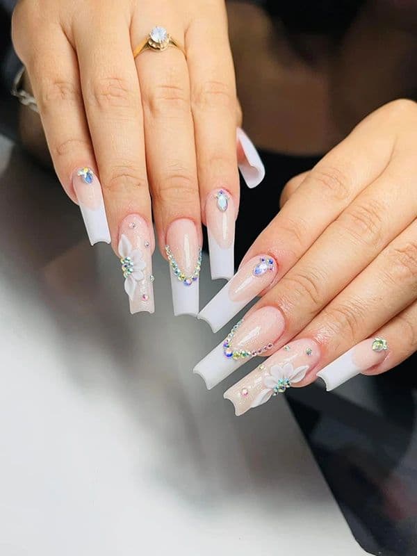 Crystal French tips — nail design by T Nails Charlotte
